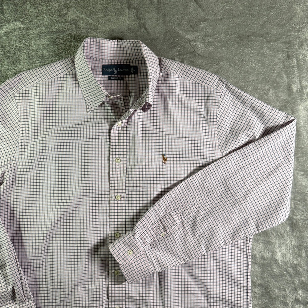 Ralph Lauren Classic Flesh Pony Button Down Shirt Plaid Checkered Long Sleeve L